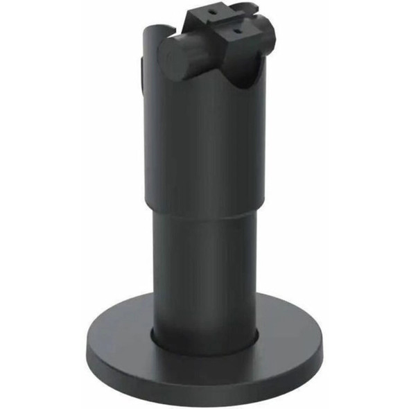 SpacePole SP2 DuraTilt 100mm black POS pole mount (DTP171-02) featuring a heavy-duty steel countertop base, cylindrical neck, and adjustable tilting mechanism for credit card readers, isolated on a white background.