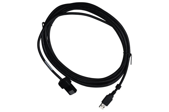 A long, neatly coiled 3.8m black IBM Point of Sale keyboard interface cable, part number 45U0018, displaying both the standard USB connection and the specialized multi-pin terminal connector against a plain background.