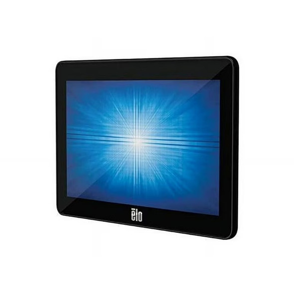 Perspective side-angled view of the Elo 1502L 15.6-inch touchscreen monitor highlighting its edge-to-edge glass and slim profile.