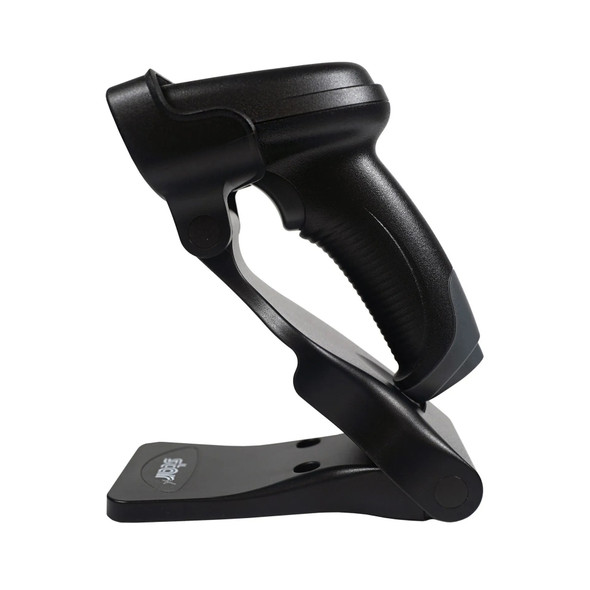 A profile view of a Star BSH-20B 2D barcode scanner on its base. The base has a 'STAR' logo. The scanner has a black housing with a textured grip.