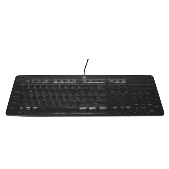 Clear plastic protective cover fitted flush over a black HP Business Slim keyboard.