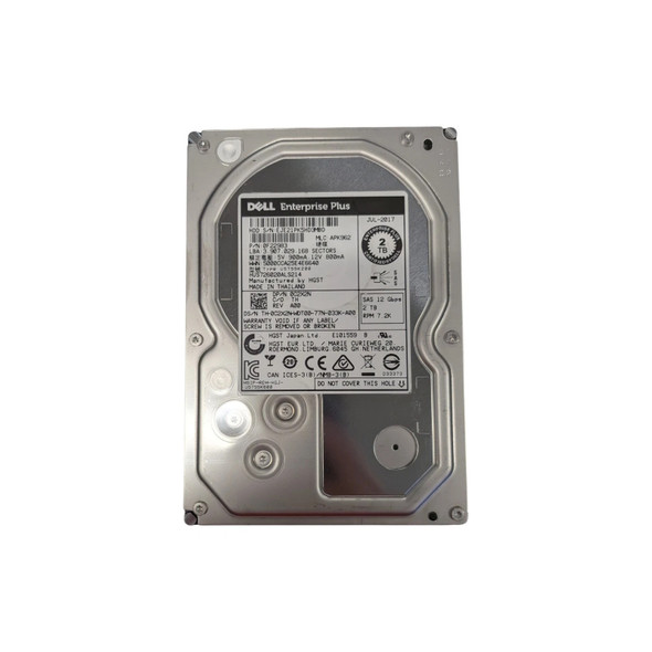 Underside view of Dell C2X2N 3.5-inch SAS enterprise hard drive showing green logic board, spindle motor ribbon, and interface connector.
