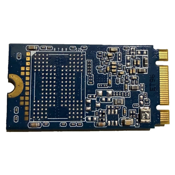 Close-up of the back side of the Apacer M.2 2240 SATA solid state drive, showcasing exposed circuitry, surface-mount components, traces, and the mounting screw notch.