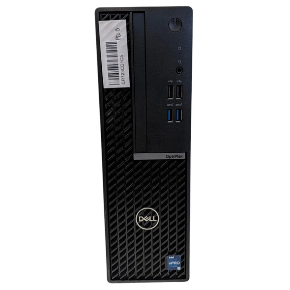 Front view of a black Dell OptiPlex 7010 Small Form Factor desktop PC showing power button, audio jack, four front USB ports, ventilation grille, and Dell logo.