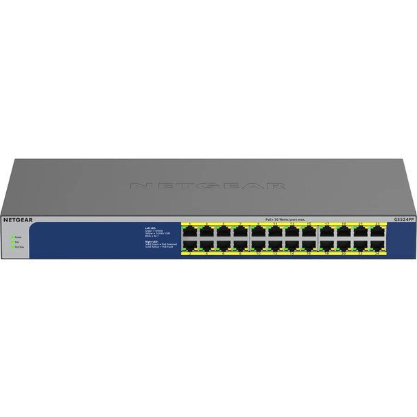 Netgear 24-Port Gigabit Ethernet High-Power PoE+ Unmanaged Switch - GS524PP-100NAS - Front