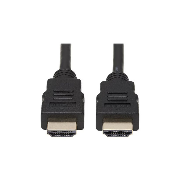 Close-up view of the two gold-plated male HDMI Type-A connector tips on the tripp-lite-6ft-high-speed-hdmi-cable-p568-006.jpg, showcasing the molded black plastic terminal housings, embossed HDMI logo branding, and integrated flexible strain relief boots against a crisp white background.
