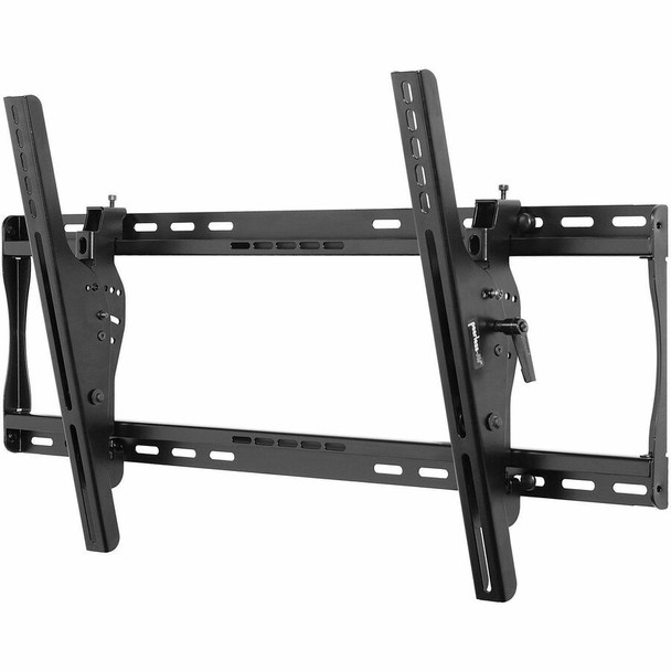 Front angle view of the black metal Peerless-AV SmartMount ST650 universal tilt wall mount featuring an open wall plate frame and two vertical attachment brackets.