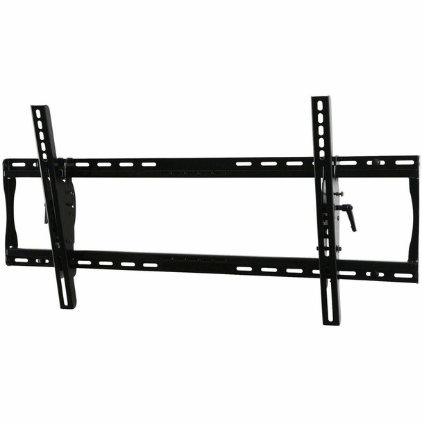 Three-quarter front view of the Peerless-AV Paramount PT660 universal tilt TV wall mount, featuring an extra-wide open steel wall plate, two adjustable vertical display adaptors, and a side ratcheting tilt lever.