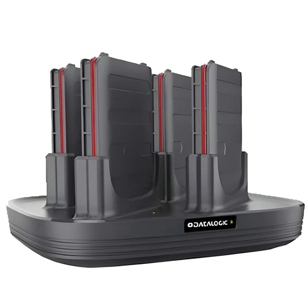 Datalogic Memor 10 and Memor 11 4-slot battery charger multi-bay charging station with Datalogic logo on a white background