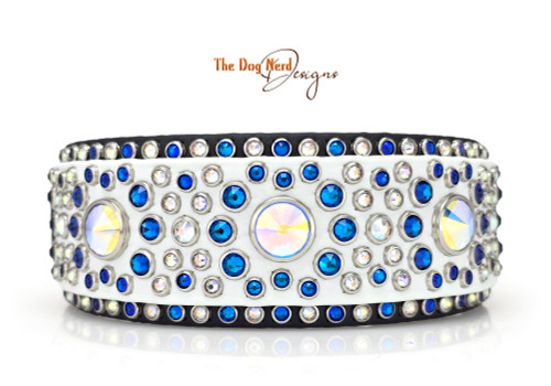Blue & AB Cabochon Design on White with Black Border and Taper Blue & AB Cabochon Design on White with Black Border and Taper