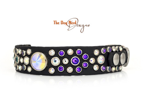 9-12" Purple & Crystal AB Cabochon Design on Black with Taper 9-12" Purple & Crystal AB Cabochon Design on Black with Taper