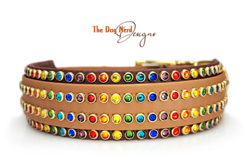 Rainbow Pattern on Tan with Red-Brown Border