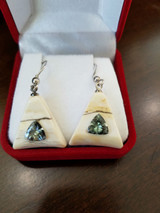 Alaskan Native crafted ivory with Trillion shaped natural Tanzanite as center stone of earring set