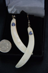 Alaskan Native crafted ivory with beautiful blue trillion Tanzanite as center stones of earring set
