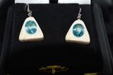 Stunning Alaskan Native crafted ivory with natural Cambodian Blue Zircon oval cut gems in unique earring set