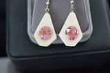 Alaskan Native crafted ivory with large oval natural tourmaline as the stunning center stones of earring set
