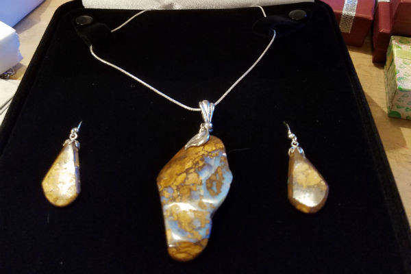 Stunning Alaskan Native crafted Cabochon Collection cut from Australian Boulder Opal to make this unique Jewelry Set