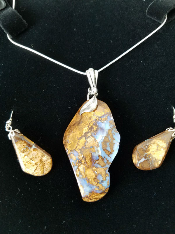 Stunning Alaskan Native crafted Cabochon Collection cut from Australian Boulder Opal to make this unique Jewelry Set