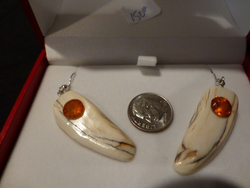 Beautiful, Alaskan Native crafted ivory round, natural Clinohumite as the focal point for this one of a kind, earring set
