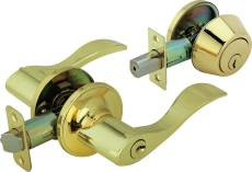 Defiant Naples Entry lock and deadbolt combo set Flair Lever brass