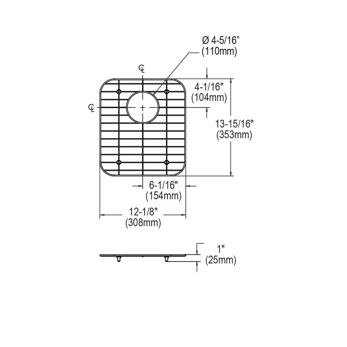 Elkay Dayton Stainless Steel 12-1/8" x 13-15/16" x 1" Bottom Grid