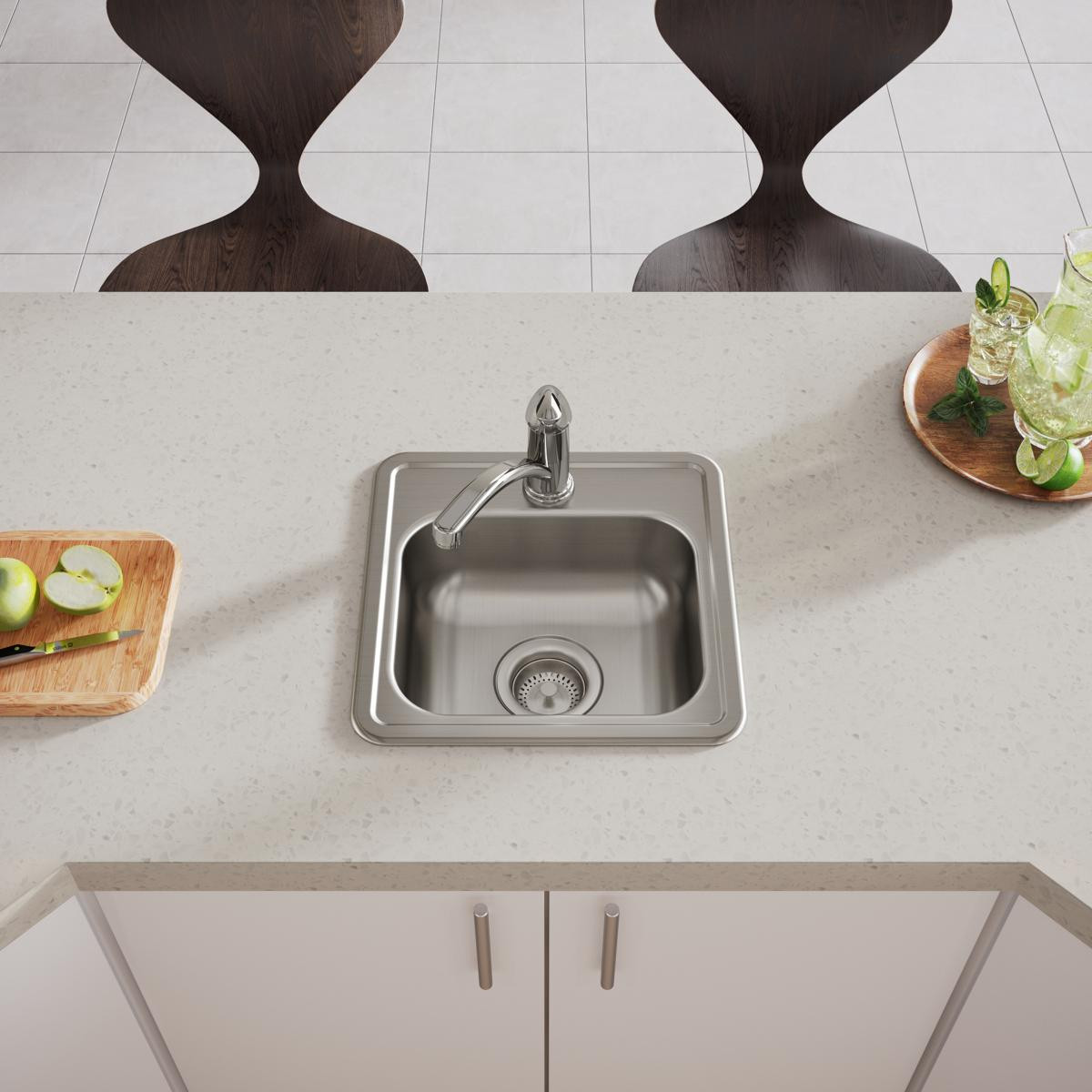 Elkay Dayton Stainless Steel 15" x 15" x 5-3/16", 1-Hole Single Bowl Drop-in Bar Sink with 3-1/2" Drain Opening