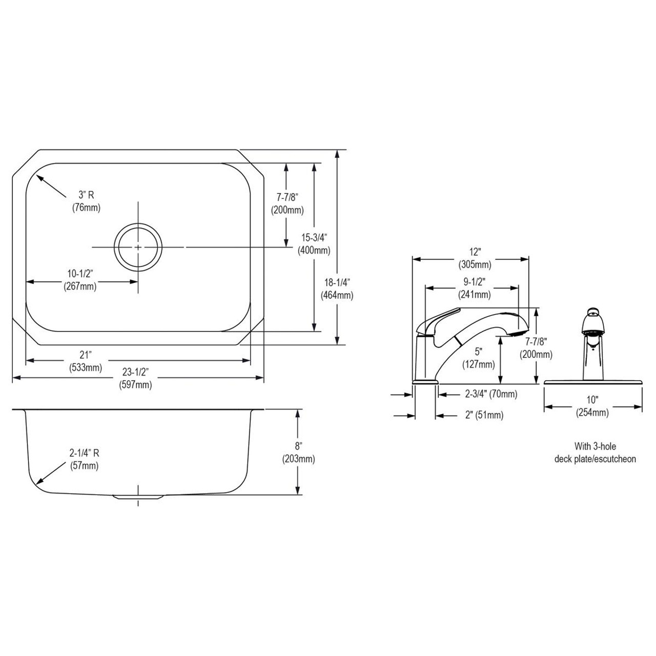Elkay Dayton Stainless Steel 23-1/2" x 18-1/4" x 8", Single Bowl Undermount Sink and Faucet Kit with Bottom Grid
