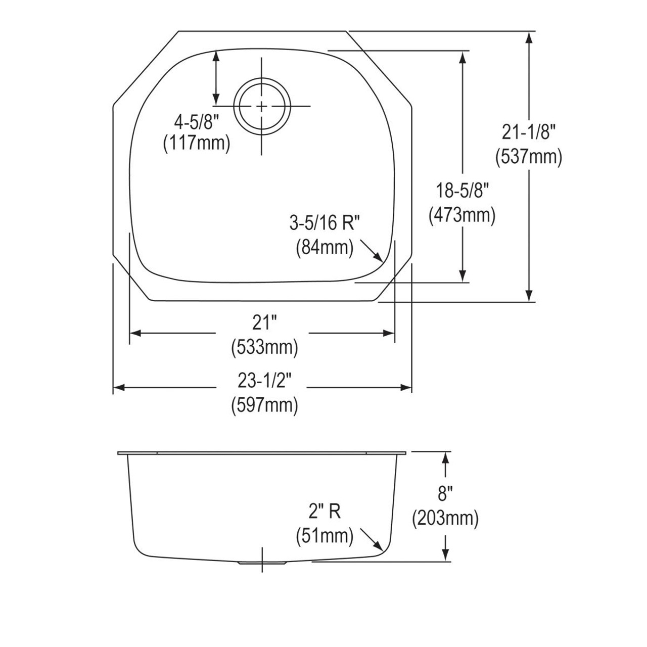 Elkay Dayton Stainless Steel 23-1/2" x 21-1/8" x 8", Single Bowl Undermount Sink