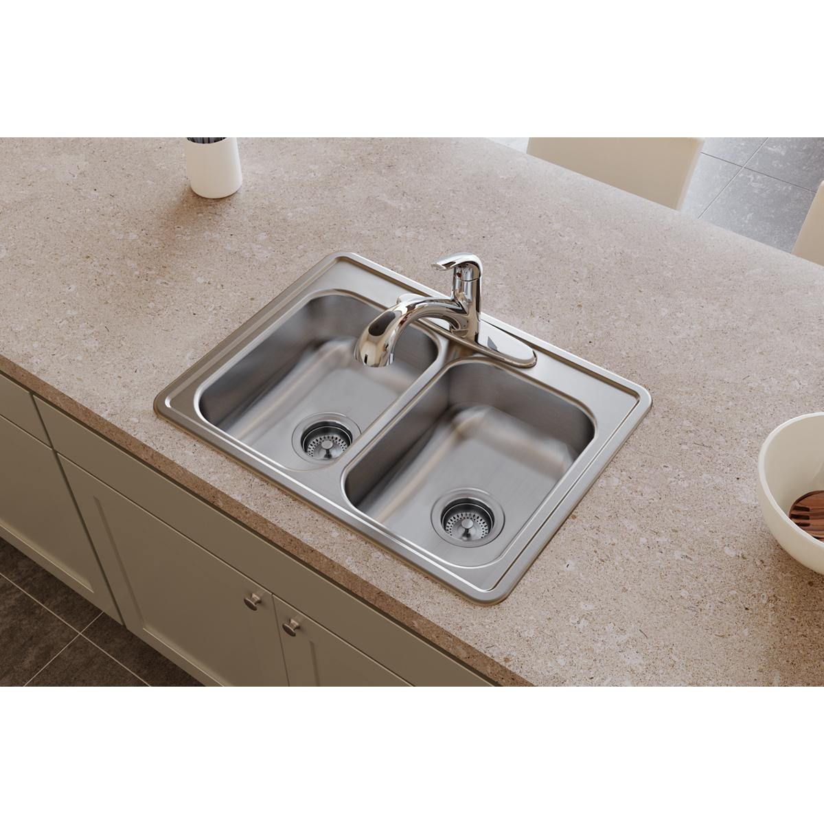 Elkay Dayton Stainless Steel 25" x 19" x 6-5/16" 5-Hole Equal Double Bowl Drop-in Sink