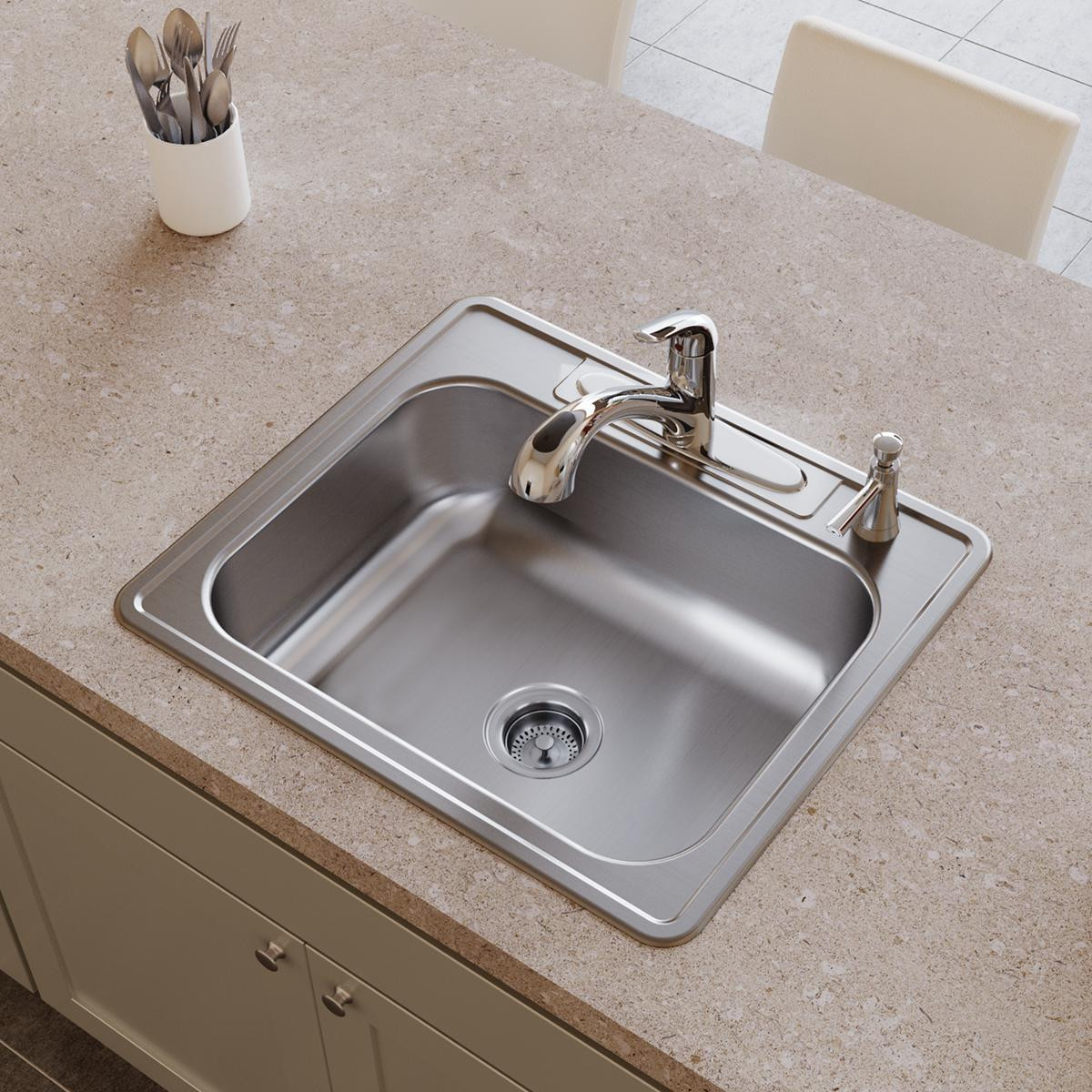 Elkay Dayton Stainless Steel 25" x 22" x 8-3/16", 4-Hole Single Bowl Drop-in Sink
