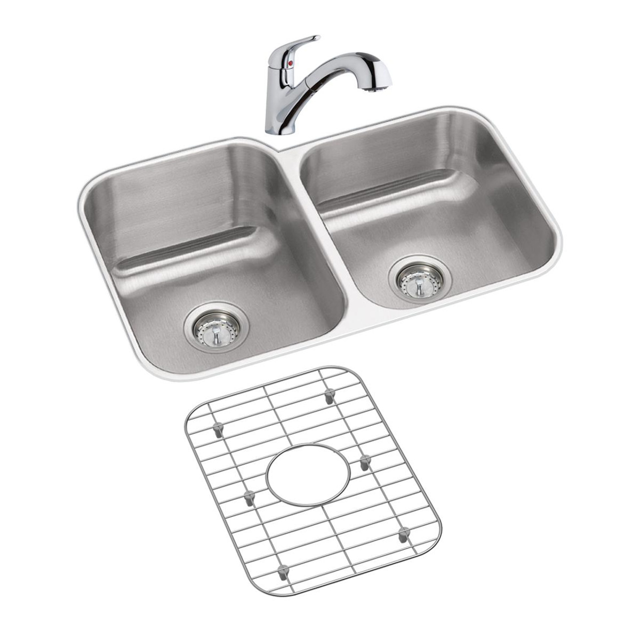 Elkay Dayton Stainless Steel 31-3/4" x 20-1/2" x 10" 60/40 Double Bowl Undermount Sink and Faucet Kit with Bottom Grid