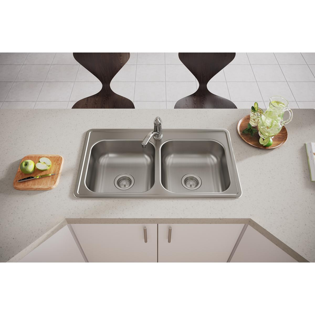 Elkay Dayton Stainless Steel 33" x 19" x 6-7/16" 1-Hole Equal Double Bowl Drop-in Sink