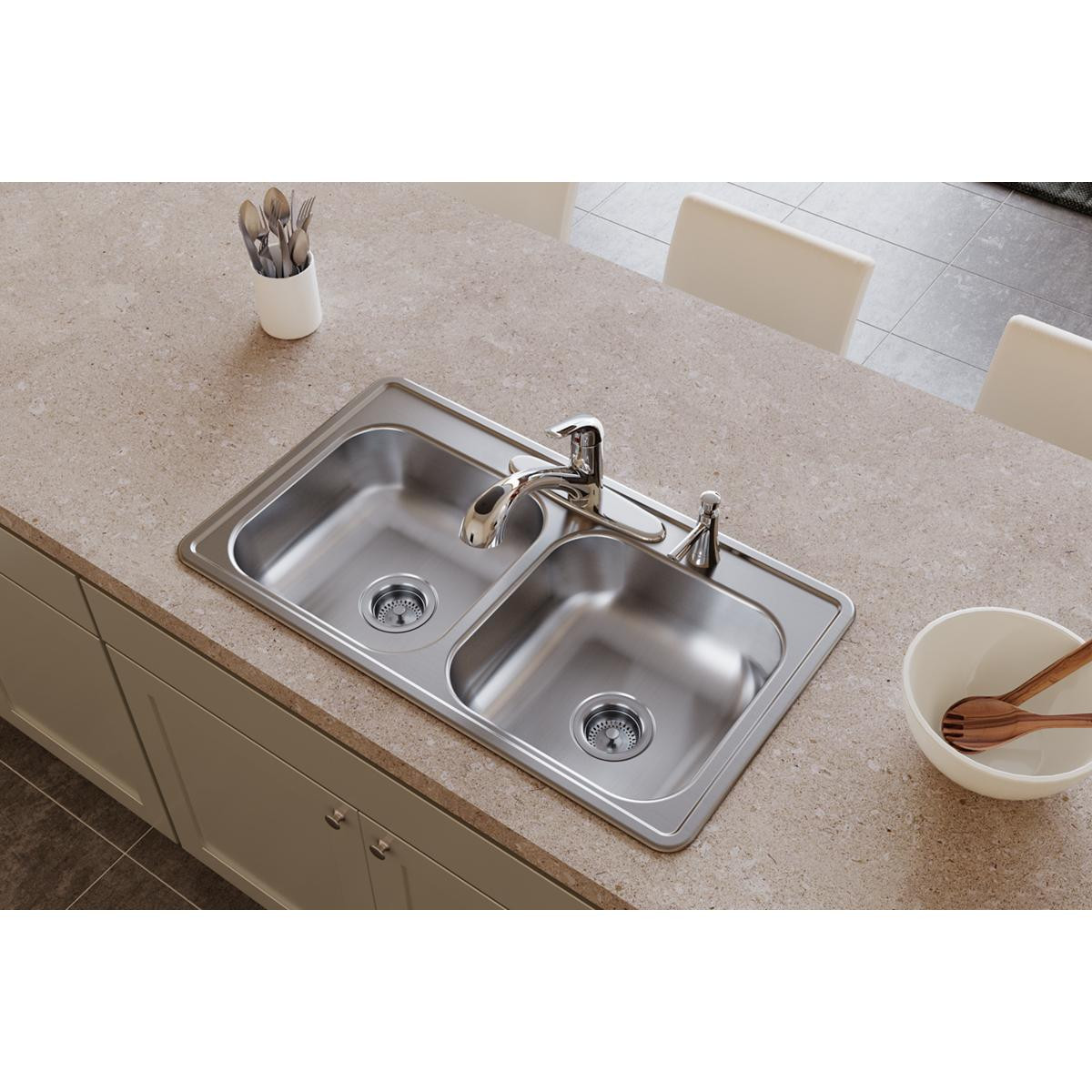 Elkay Dayton Stainless Steel 33" x 19" x 6-7/16", 0-Hole Equal Double Bowl Drop-in Sink