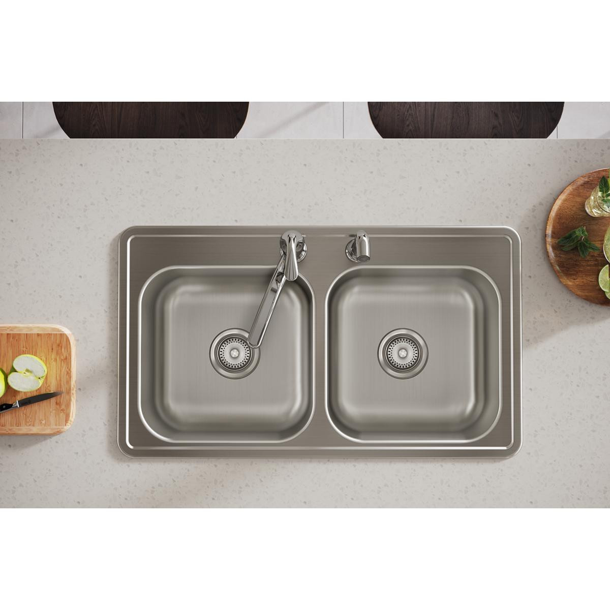 Elkay Dayton Stainless Steel 33" x 19" x 6-7/16", 2-Hole Equal Double Bowl Drop-in Sink