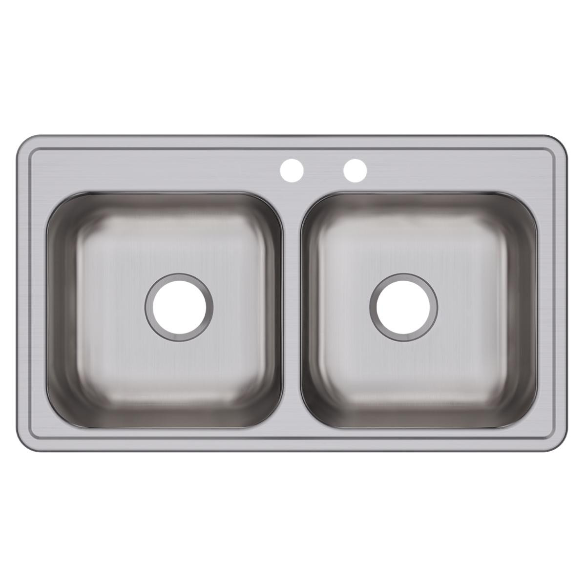 Elkay Dayton Stainless Steel 33" x 19" x 8" MR2-Hole Equal Double Bowl Drop-in Sink