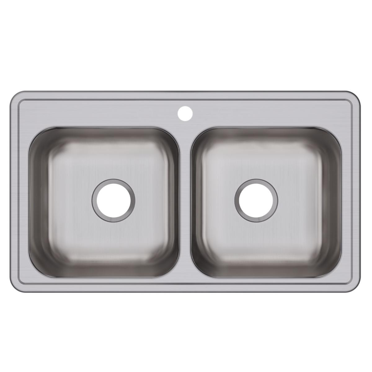 Elkay Dayton Stainless Steel 33" x 19" x 8", 1-Hole Equal Double Bowl Drop-in Sink