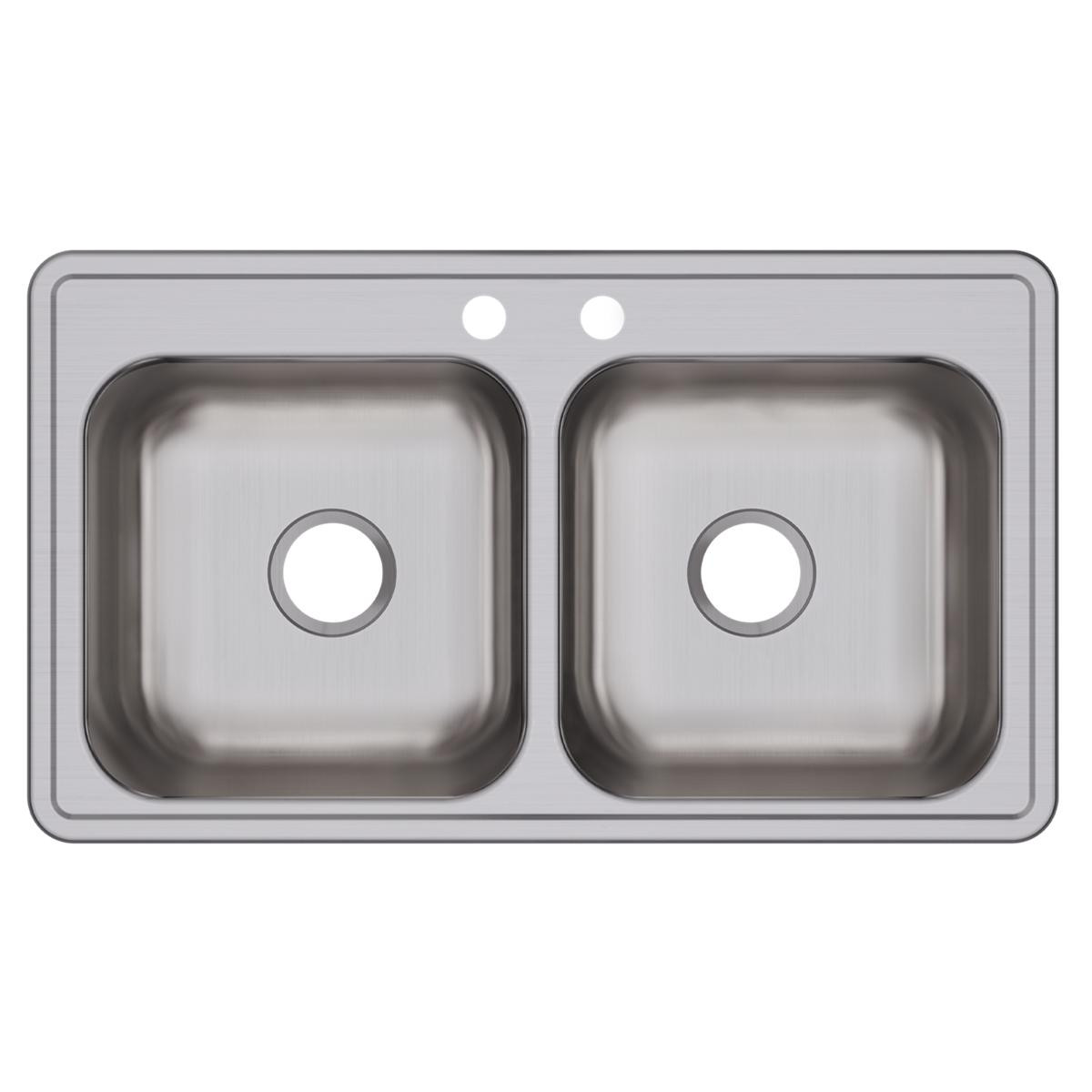 Elkay Dayton Stainless Steel 33" x 19" x 8", 2-Hole Equal Double Bowl Drop-in Sink