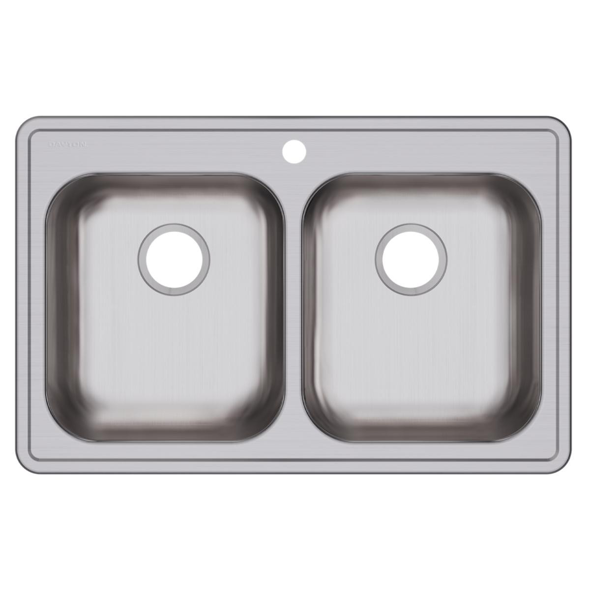Elkay Dayton Stainless Steel 33" x 21-1/4" x 5-3/8" 1-Hole Equal Double Bowl Drop-in Sink
