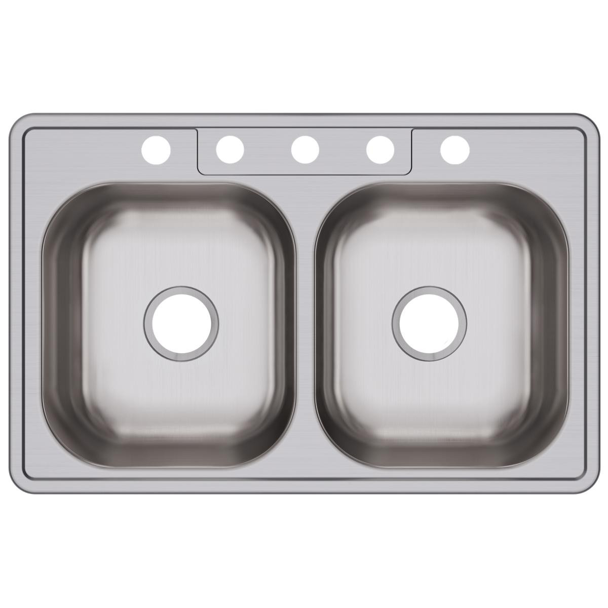 Elkay Dayton Stainless Steel 33" x 21-1/4" x 6-9/16" 5-Hole Equal Double Bowl Drop-in Sink
