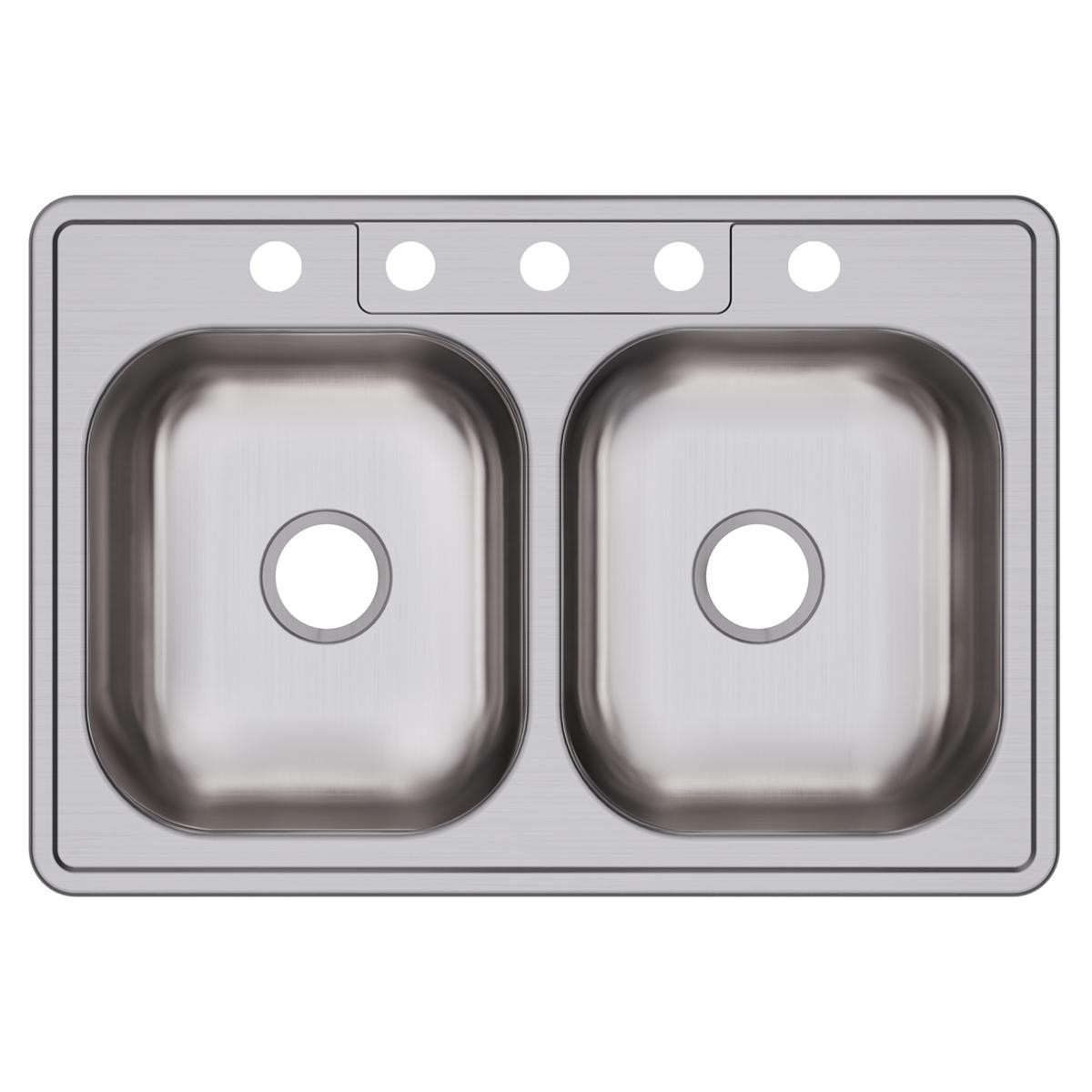 Elkay Dayton Stainless Steel 33" x 22" x 6-9/16" 5-Hole Equal Double Bowl Drop-in Sink