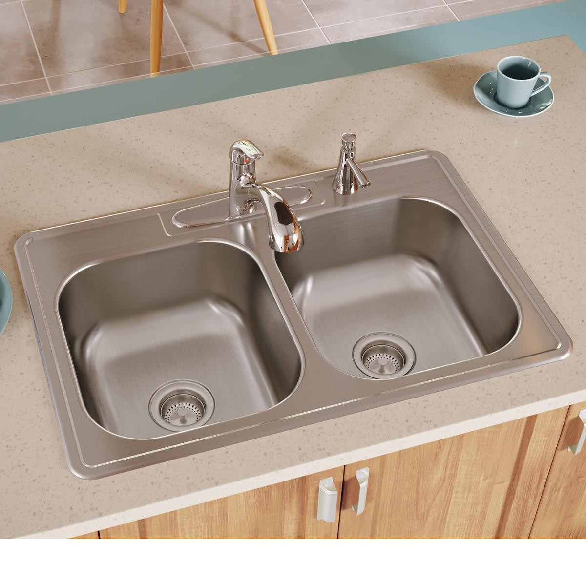 Elkay Dayton Stainless Steel 33" x 22" x 8-1/16" 5-Hole Equal Double Bowl Drop-in Sink