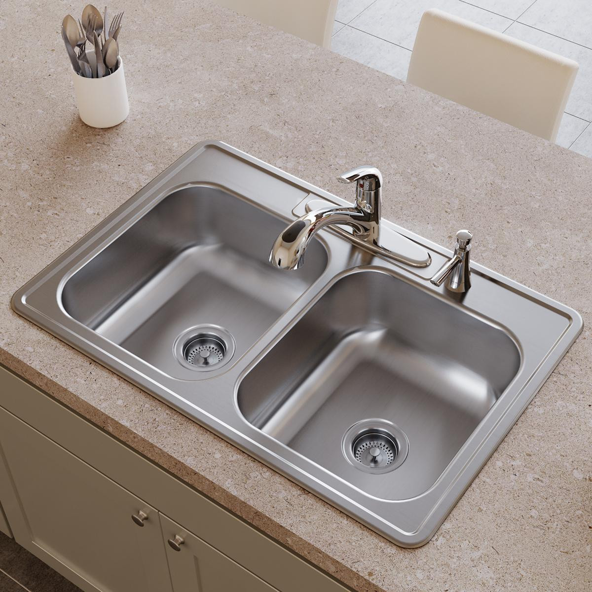 Elkay Dayton Stainless Steel 33" x 22" x 8-3/16", 4-Hole Equal Double Bowl Drop-in Sink