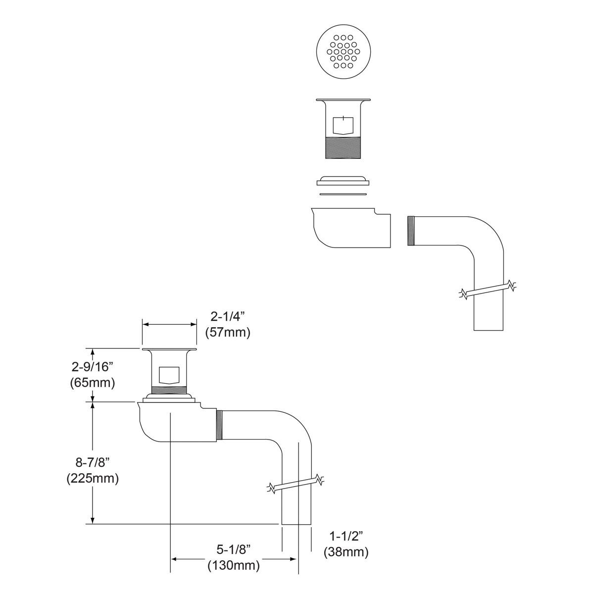 Elkay 1-1/2" or 1-5/8" Drain Outlet Fitting Chrome Plated Brass Perforated Grid and Elbow - LKAD174