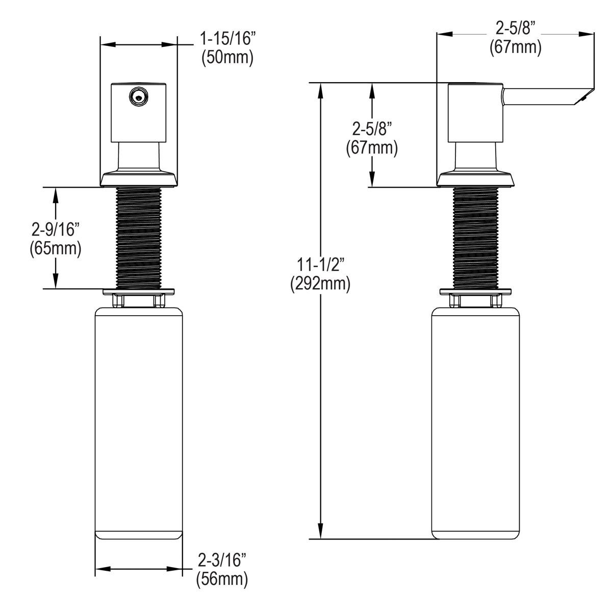 Elkay 1-15/16" x 2-5/8" x 2-5/8" Soap / Lotion Dispenser Black Stainless