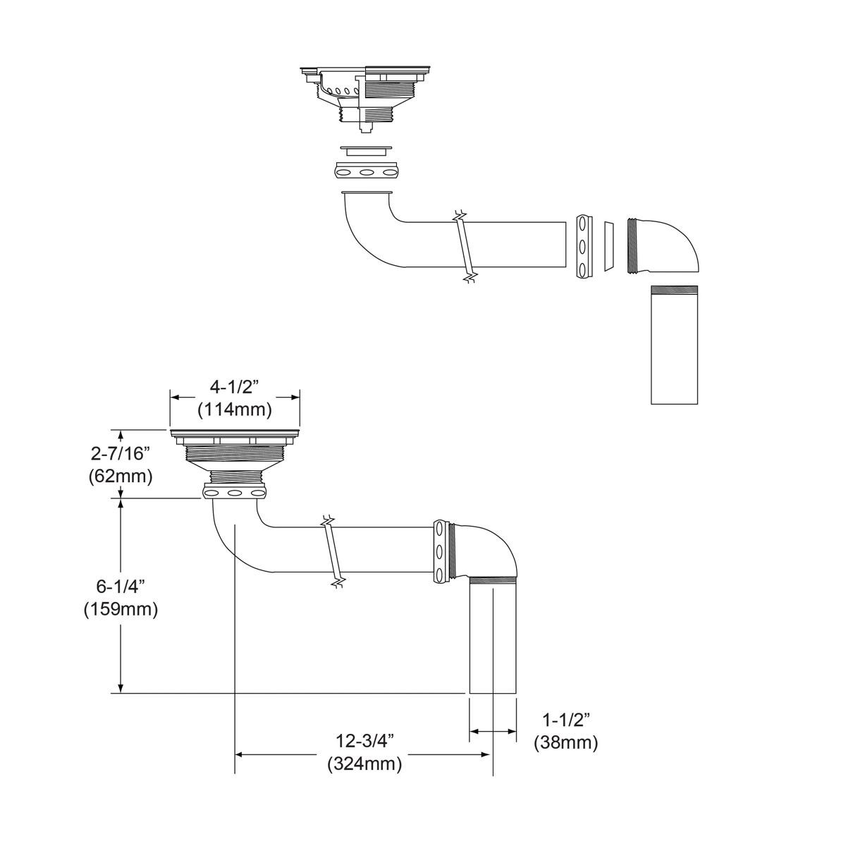 Elkay 3-1/2" Drain Fitting" Stainless Steel Body Strainer Basket and Offset Tailpiece