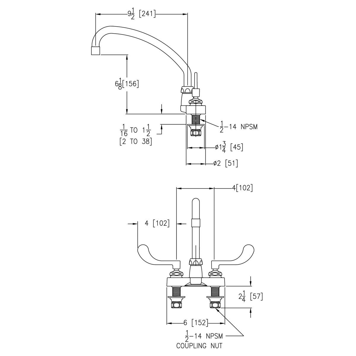 Elkay 4" Centerset with Exposed Deck Faucet with 10" Arc Tube Spout 4" Wristblade Handles