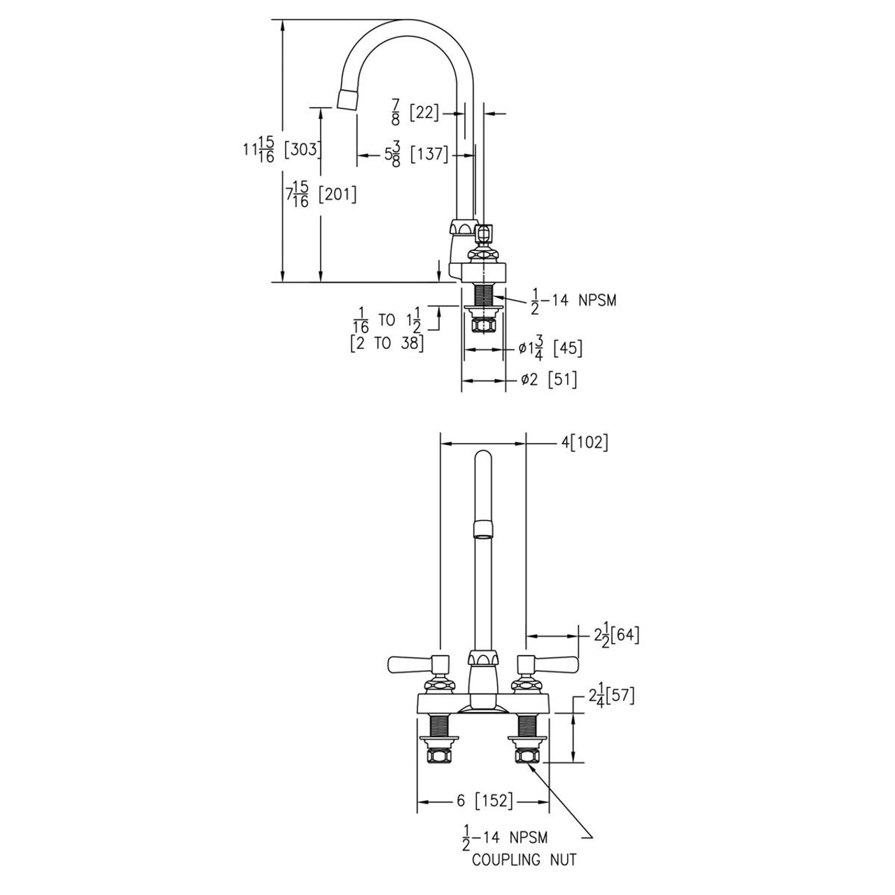 Elkay 4" Centerset with Exposed Deck Faucet with 5" Gooseneck Spout 2" Lever Handles Chrome