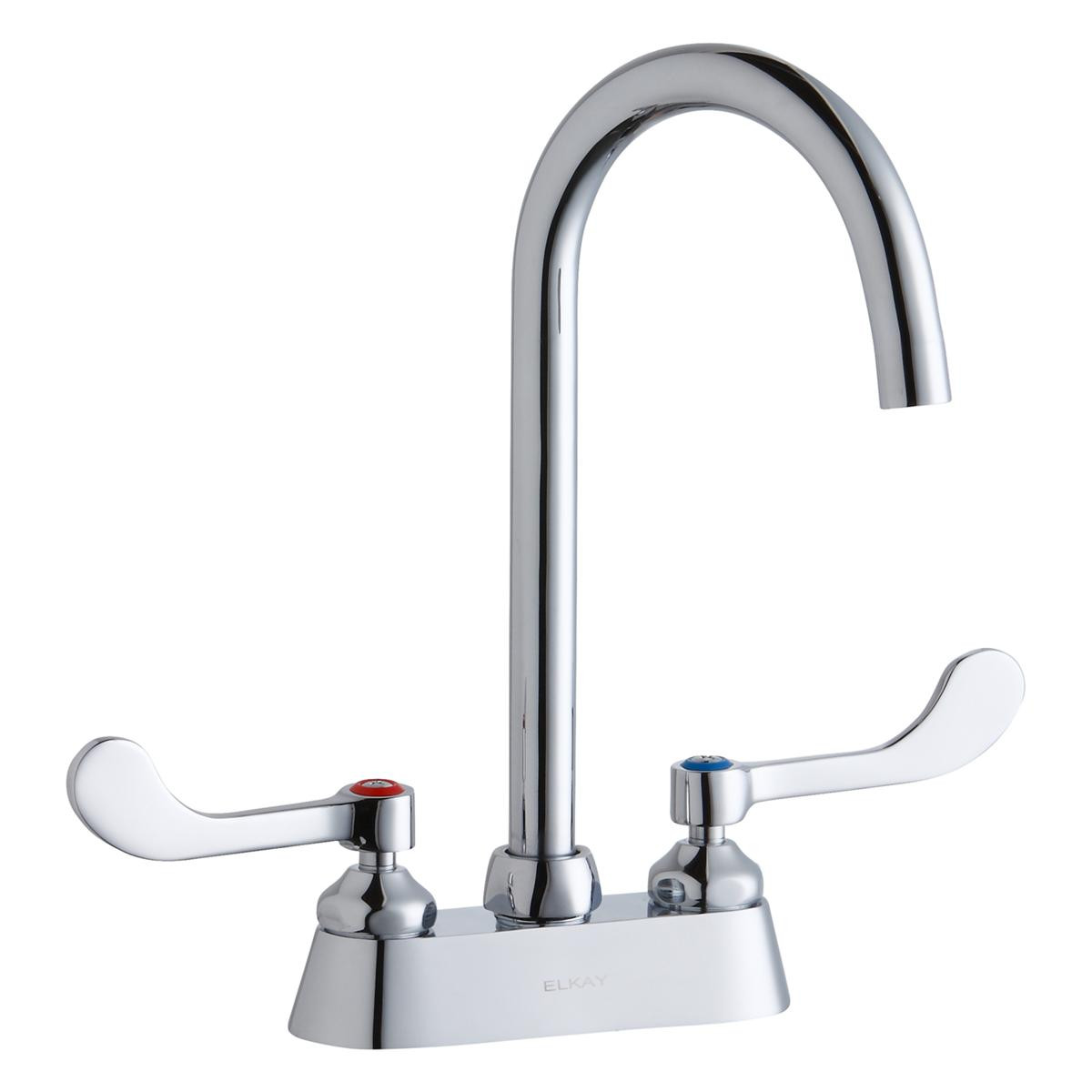 Elkay 4" Centerset with Exposed Deck Laminar Flow Faucet with 5" Gooseneck Spout 4" Wristblade Handles Chrome