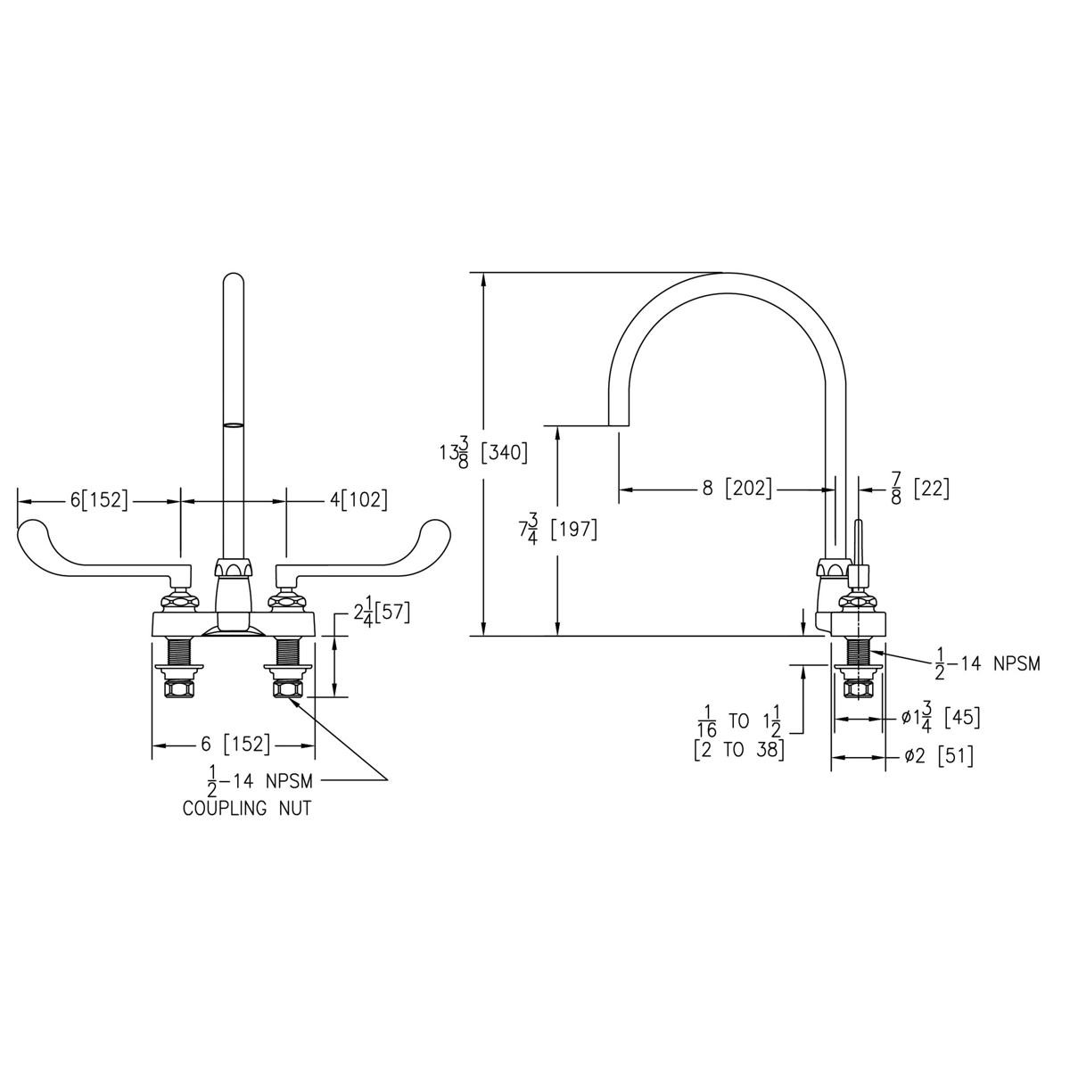 Elkay 4" Centerset with Exposed Deck Laminar Flow Faucet with 8" Gooseneck Spout 6" Wristblade Handles Chrome