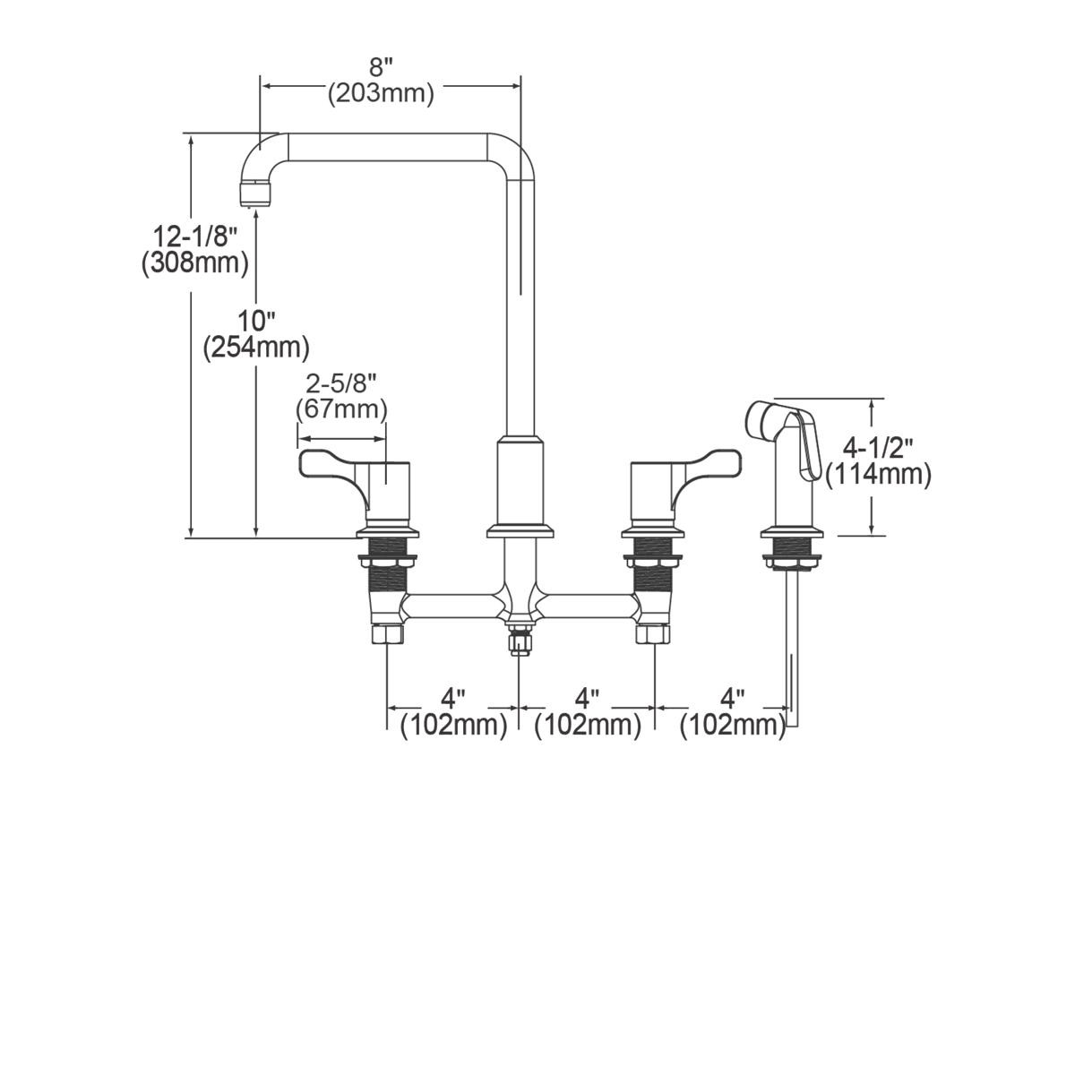 Elkay 8" Centerset Concealed Deck Mount Faucet with Arc Spout and 2-5/8" Lever Handles with Side Spray Chrome